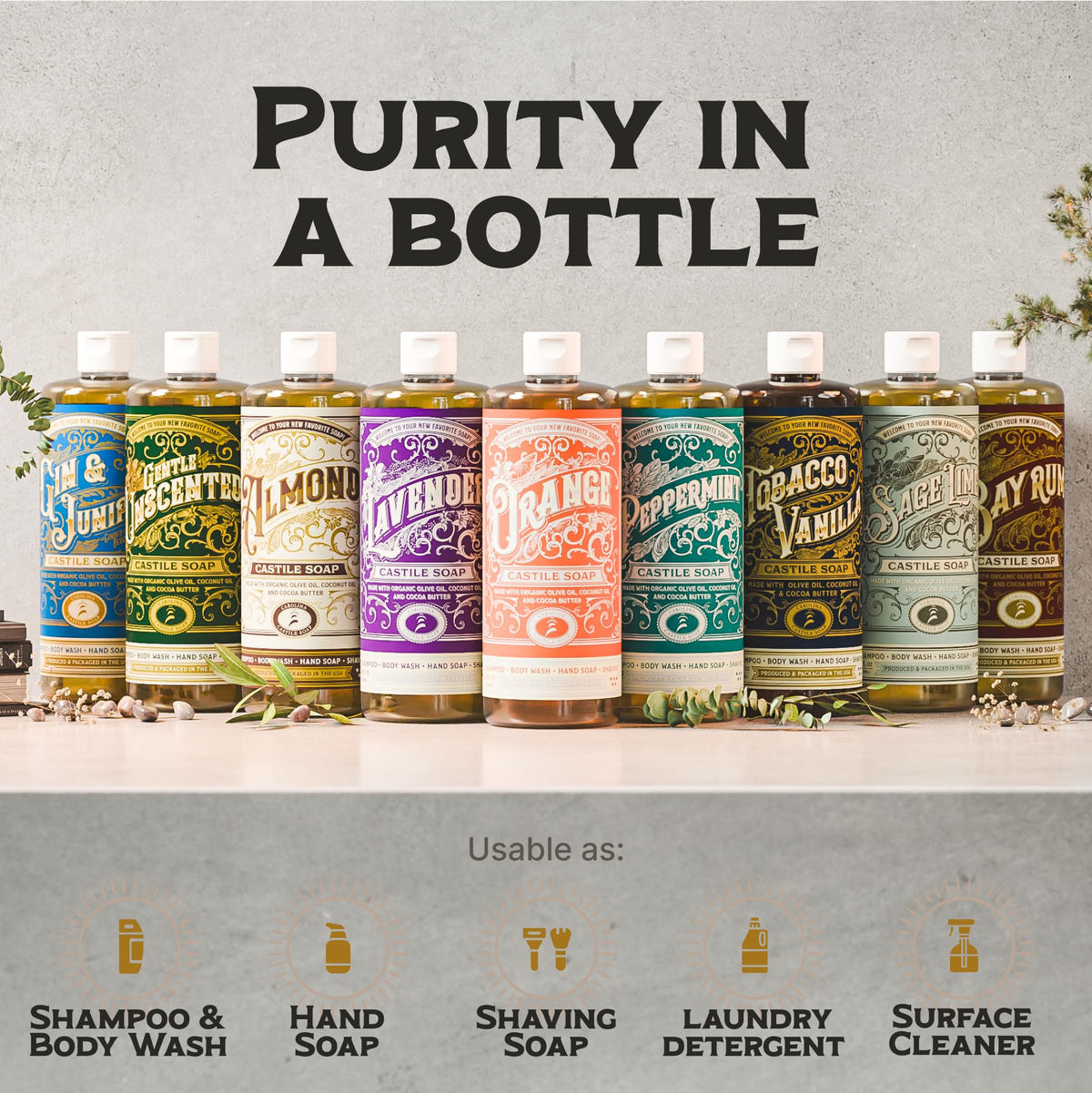 Carolina Castile Soap Bay Rum Scent in a shower setting