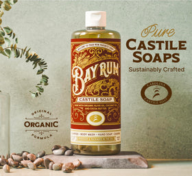 Carolina Castile Soap Bay Rum Scent packaging on a countertop