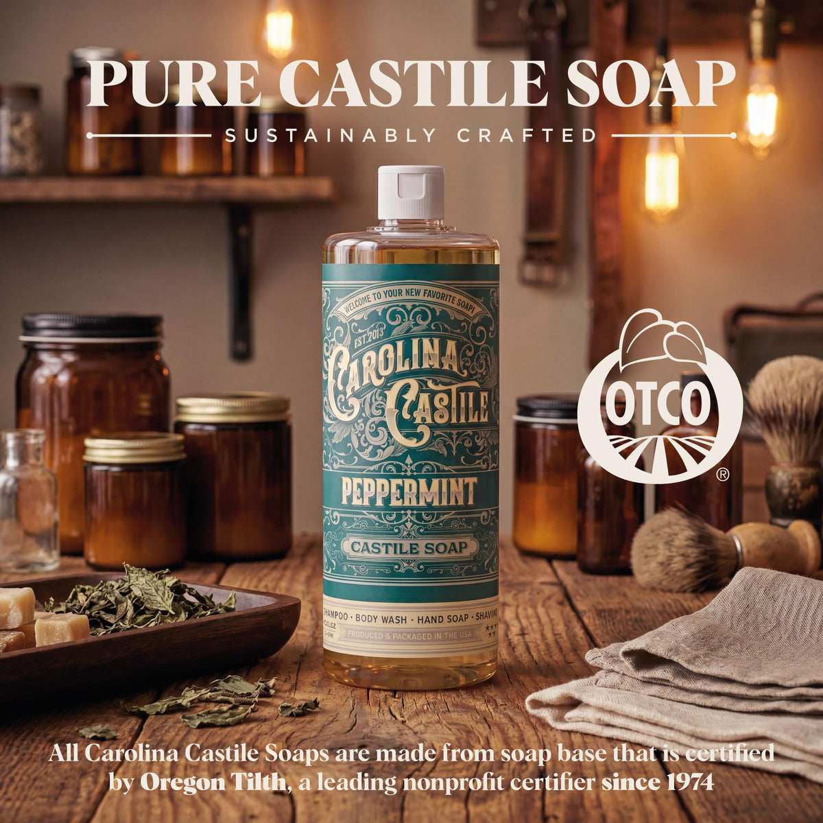 Carolina Castile Soap Peppermint Scent in a bathroom setting