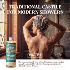 Carolina Castile Soap Peppermint Scent on a shower shelf