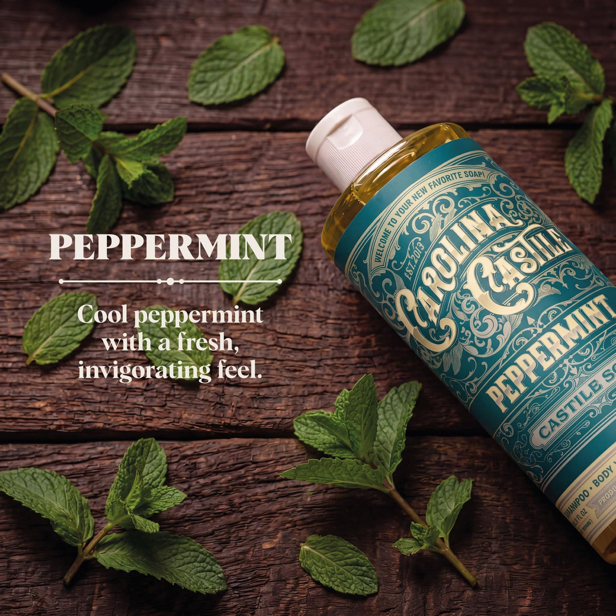 Carolina Castile Soap Peppermint Scent pouring into a hand