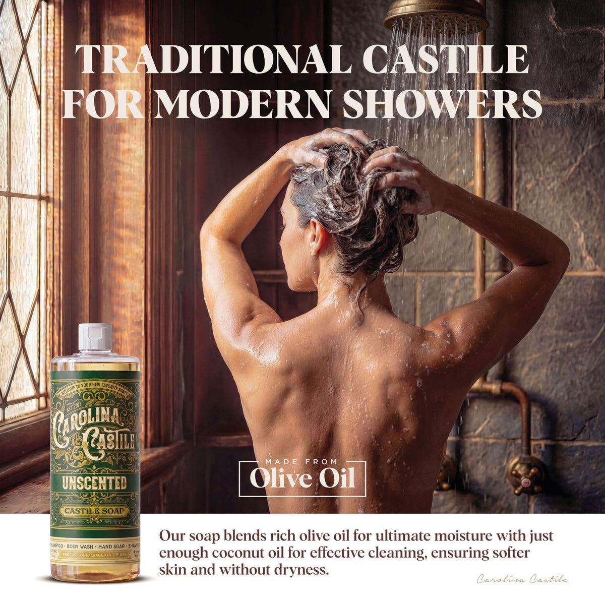 Carolina Castile Soap Unscented Liquid Soap 32 oz with suds