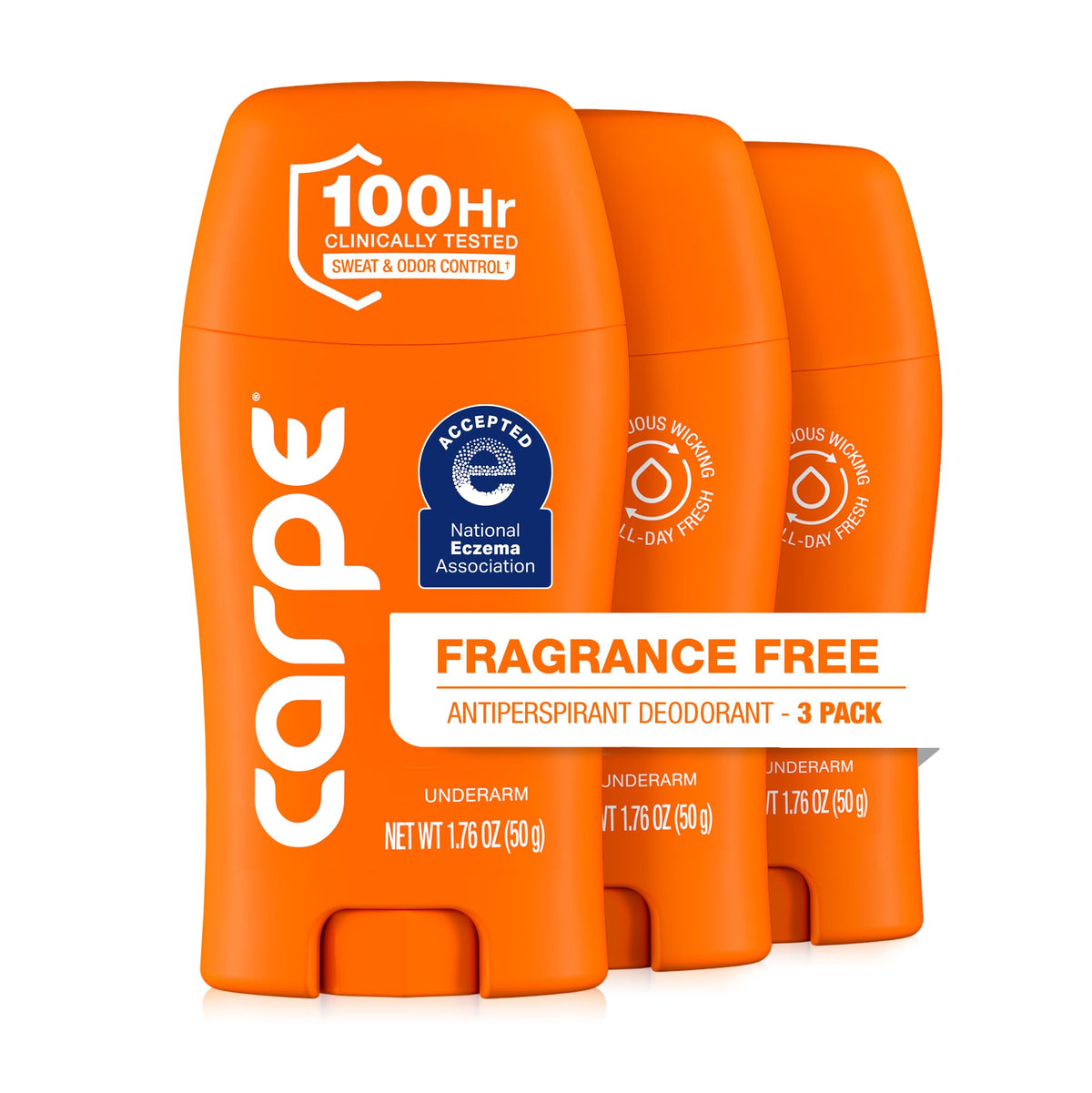 Carpe 100-Hour Antiperspirant Deodorant 3 Pack front view