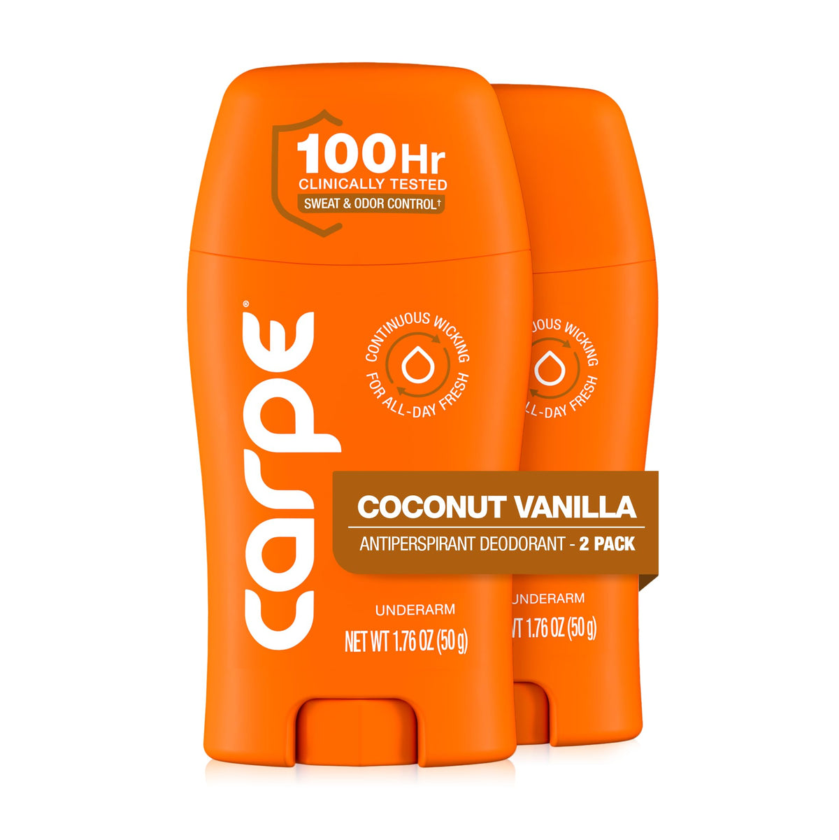 Carpe 100-Hour Antiperspirant Deodorant for Women in Coconut Vanilla, front view
