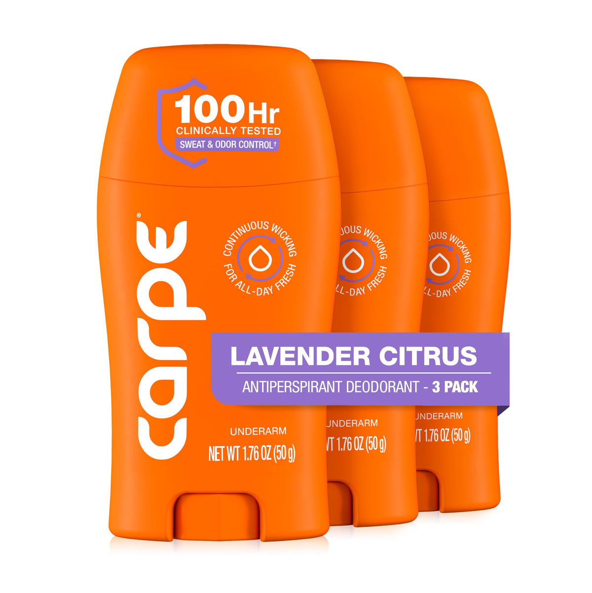 Carpe 100-Hour Antiperspirant Deodorant for Women Lavender Citrus front view
