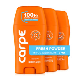 Carpe 100-Hour Antiperspirant Deodorant Fresh Powder 3 Pack front view