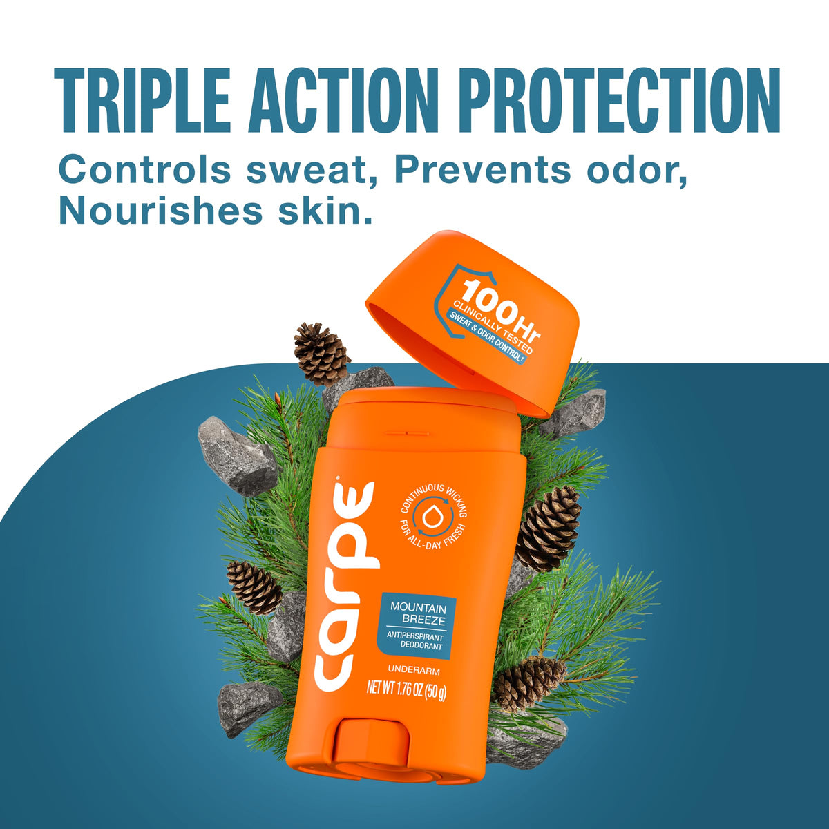 Carpe 100-Hour Antiperspirant Deodorant Mountain Breeze application demonstration