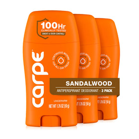 Carpe Antiperspirant Deodorant for Men Sandalwood 3 Pack front view