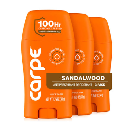 Carpe Antiperspirant Deodorant for Men Sandalwood 3 Pack front view