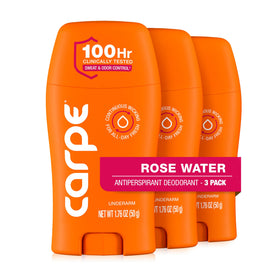 Carpe Antiperspirant Deodorant for Women Rose Water 3 Pack front view