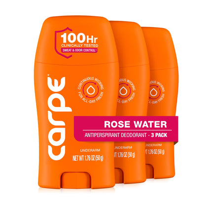 Carpe Antiperspirant Deodorant for Women Rose Water 3 Pack front view