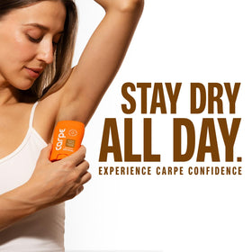 Carpe Antiperspirant Deodorant in use by a woman applying it