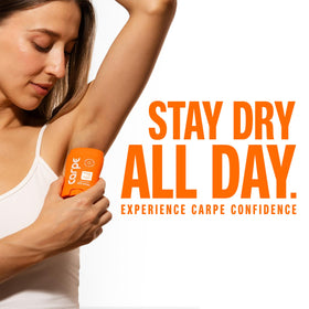 Carpe antiperspirant deodorant on bathroom counter