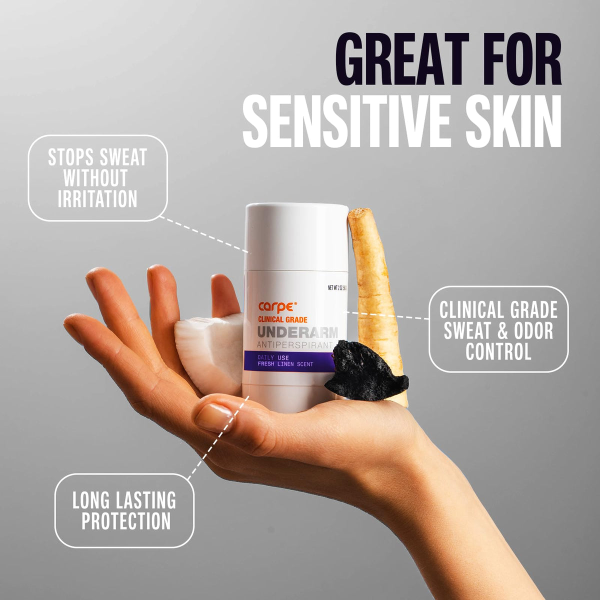 Carpe Antiperspirant Stick with Fresh Linen fragrance description