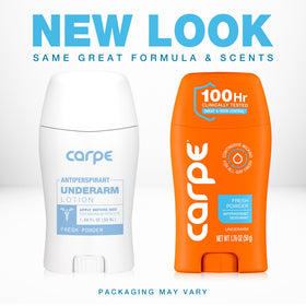 Carpe deodorant showing packaging and product details