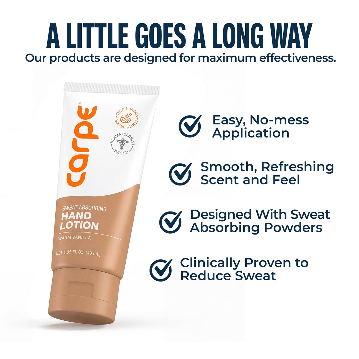 Carpe Sweat Absorbing Hand Lotion 50g packaging with usage instructions
