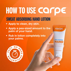 Carpe Sweat Absorbing Hand Lotion Eucalyptus application on hands