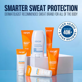 Carpe Sweat Absorbing Hand Lotion Warm Vanilla on a bathroom counter