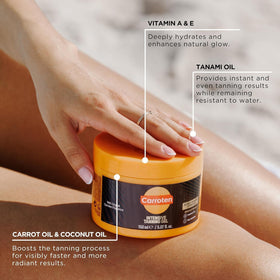 Carroten tanning gel application on skin