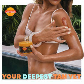 Carroten tanning gel on a travel bag