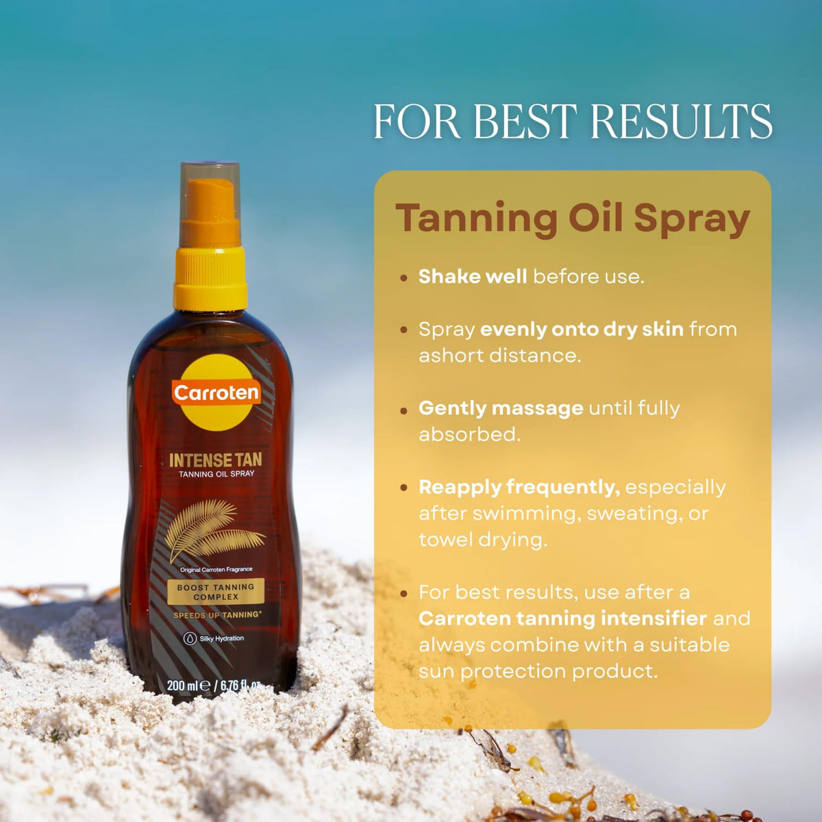 Carroten Tanning Oil Spray application on skin
