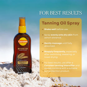 Carroten Tanning Oil Spray application on skin