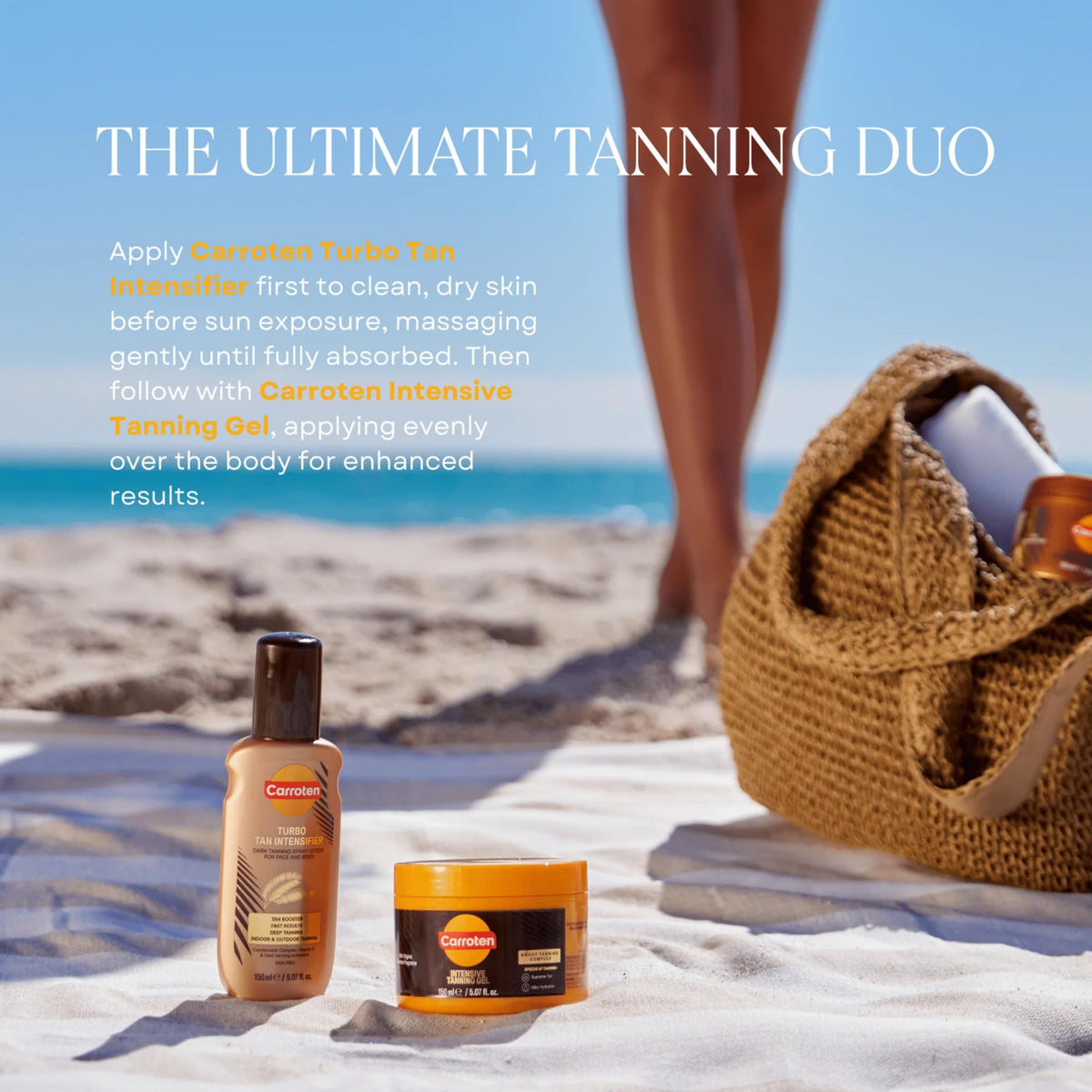 Carroten Turbo Tan Intensifier with beach accessories