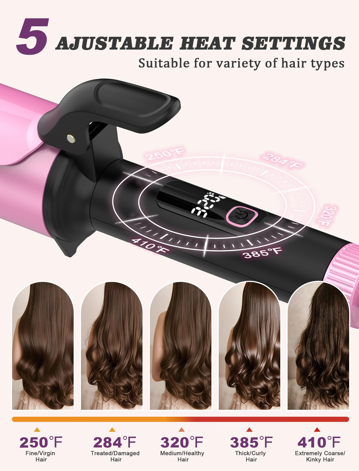 Casavok curling iron with digital display and temperature settings