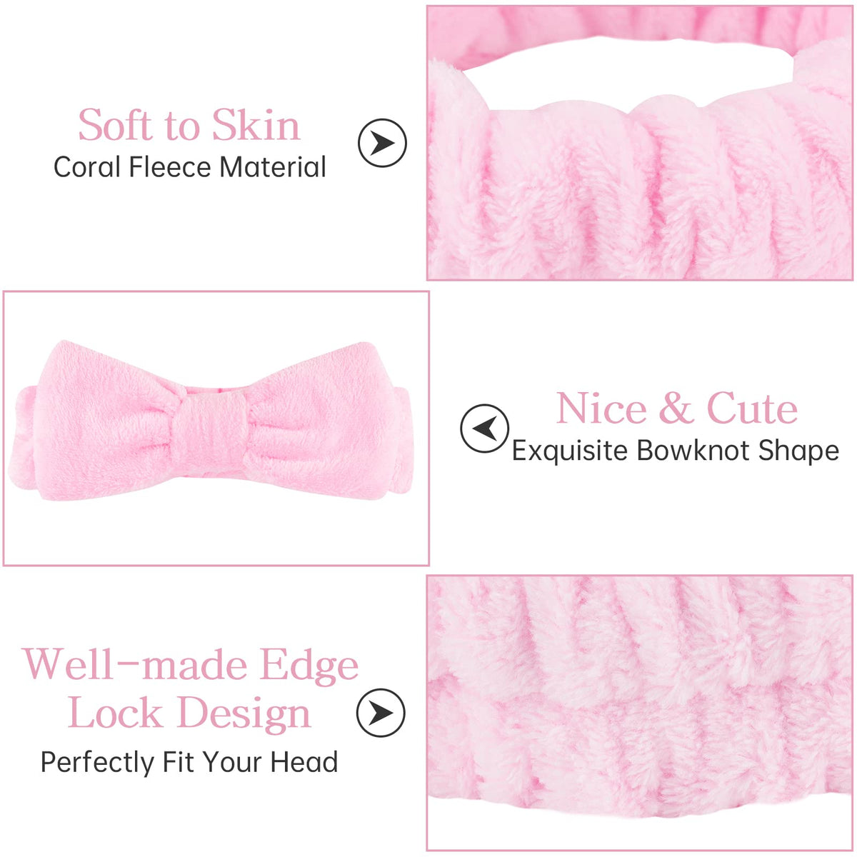 Casoty pink headband worn by a model during skincare routine