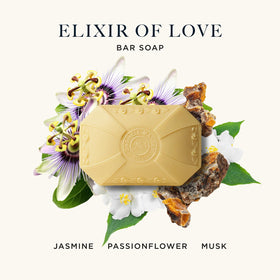 Caswell-Massey Elixir of Love Bar Soap showing floral motifs on the packaging
