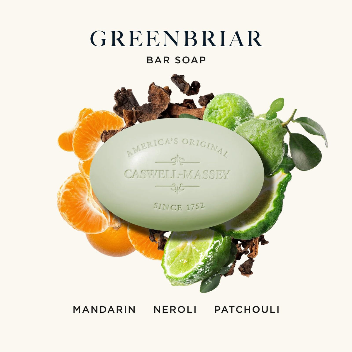 Caswell-Massey Greenbriar Natural Bar Soap side view showcasing texture