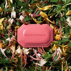 Caswell-Massey Honeysuckle Bar Soap with floral background