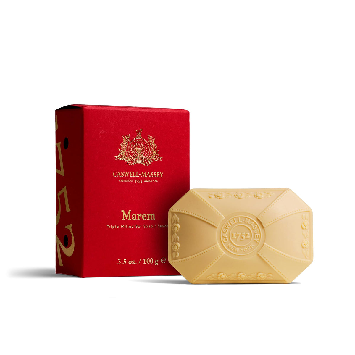 Caswell-Massey Marem Natural Bar Soap front view with elegant packaging