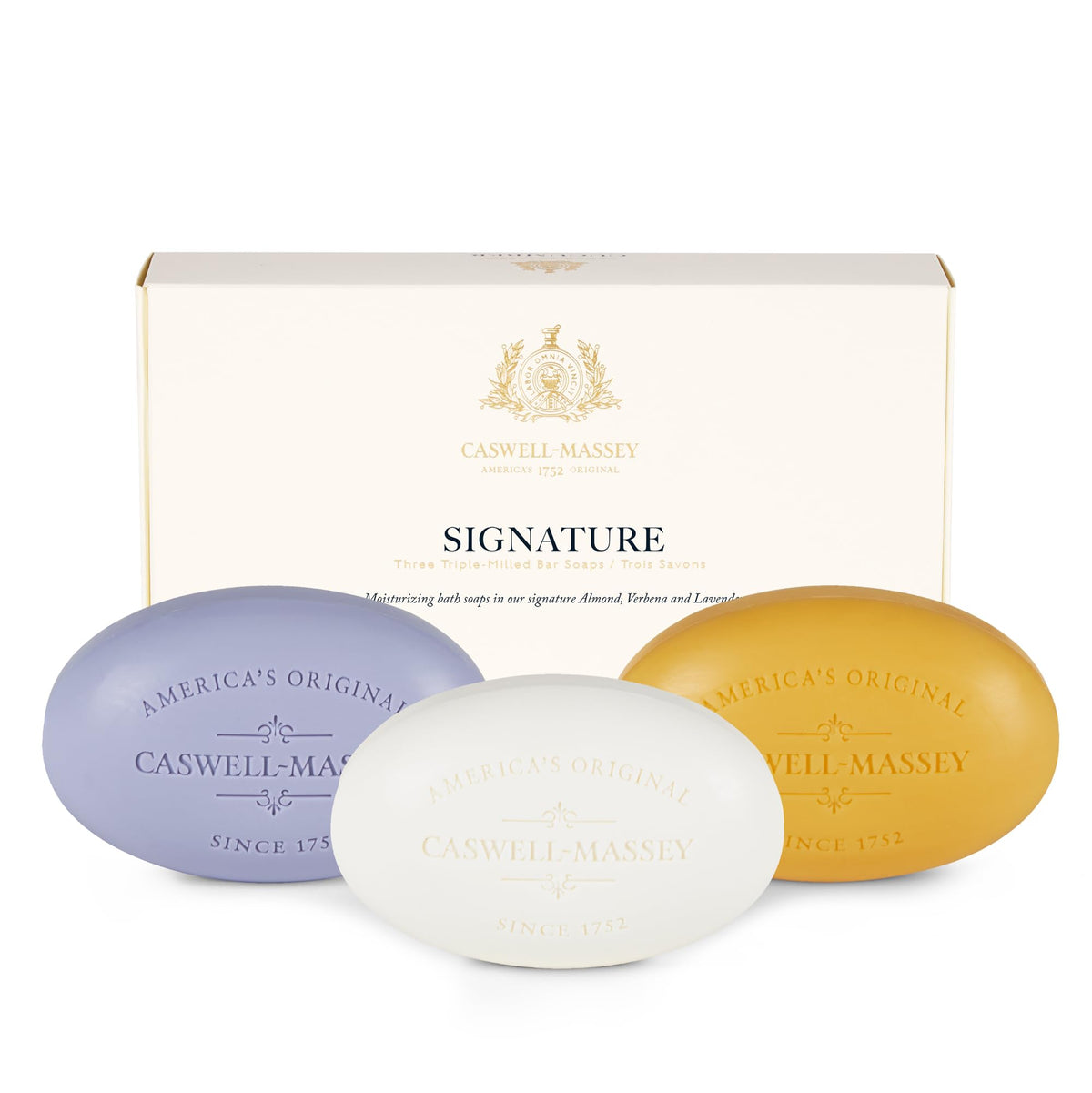 Caswell-Massey Natural Bar Soap Gift Set with Almond, Verbena, and Lavender scents