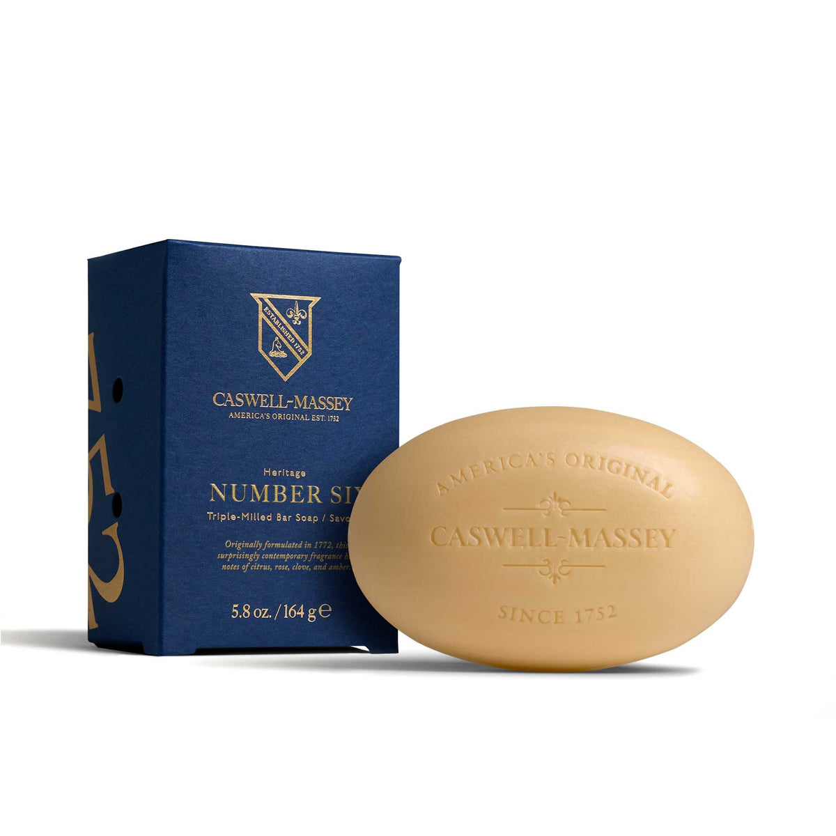 Caswell-Massey Number Six Natural Bar Soap front view, 5.8 oz