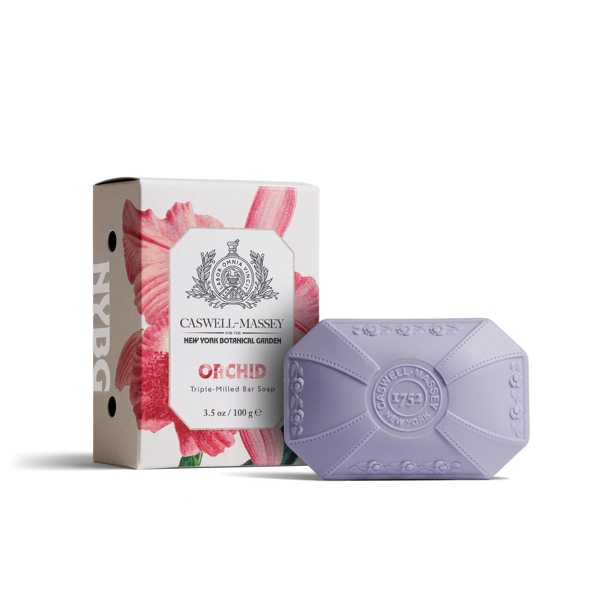 Caswell-Massey Orchid Natural Bar Soap front view in elegant packaging