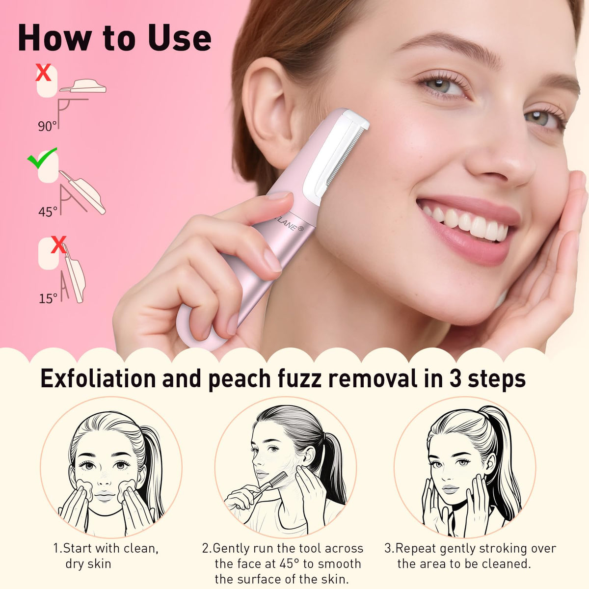 CATLANE Dermaplane Razor demonstrating usage on skin
