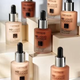 Catrice HD Liquid Coverage Foundation 066 Warm Toffee in makeup setup
