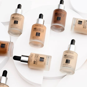 Catrice HD Liquid Coverage Foundation in various lighting
