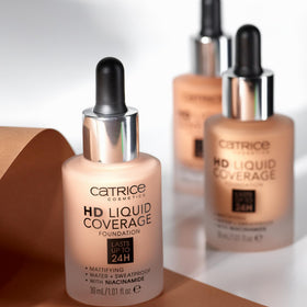 Catrice HD Liquid Coverage Foundation with makeup tools