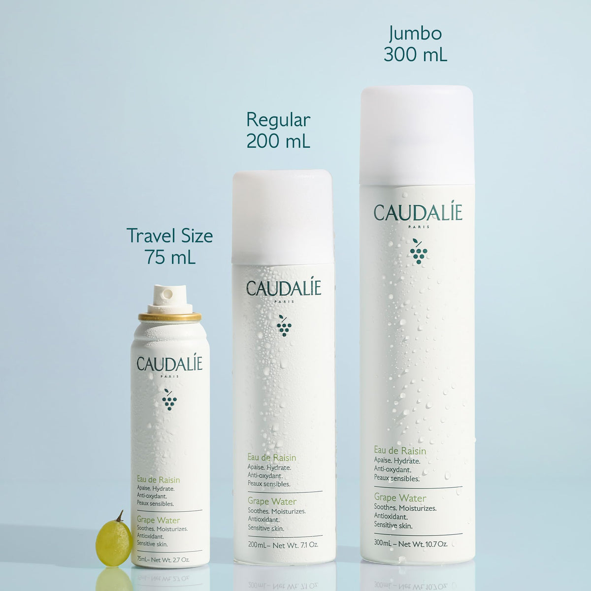 Caudalie Grape Water Moisturizing Face Mist 200 mL on a bathroom counter