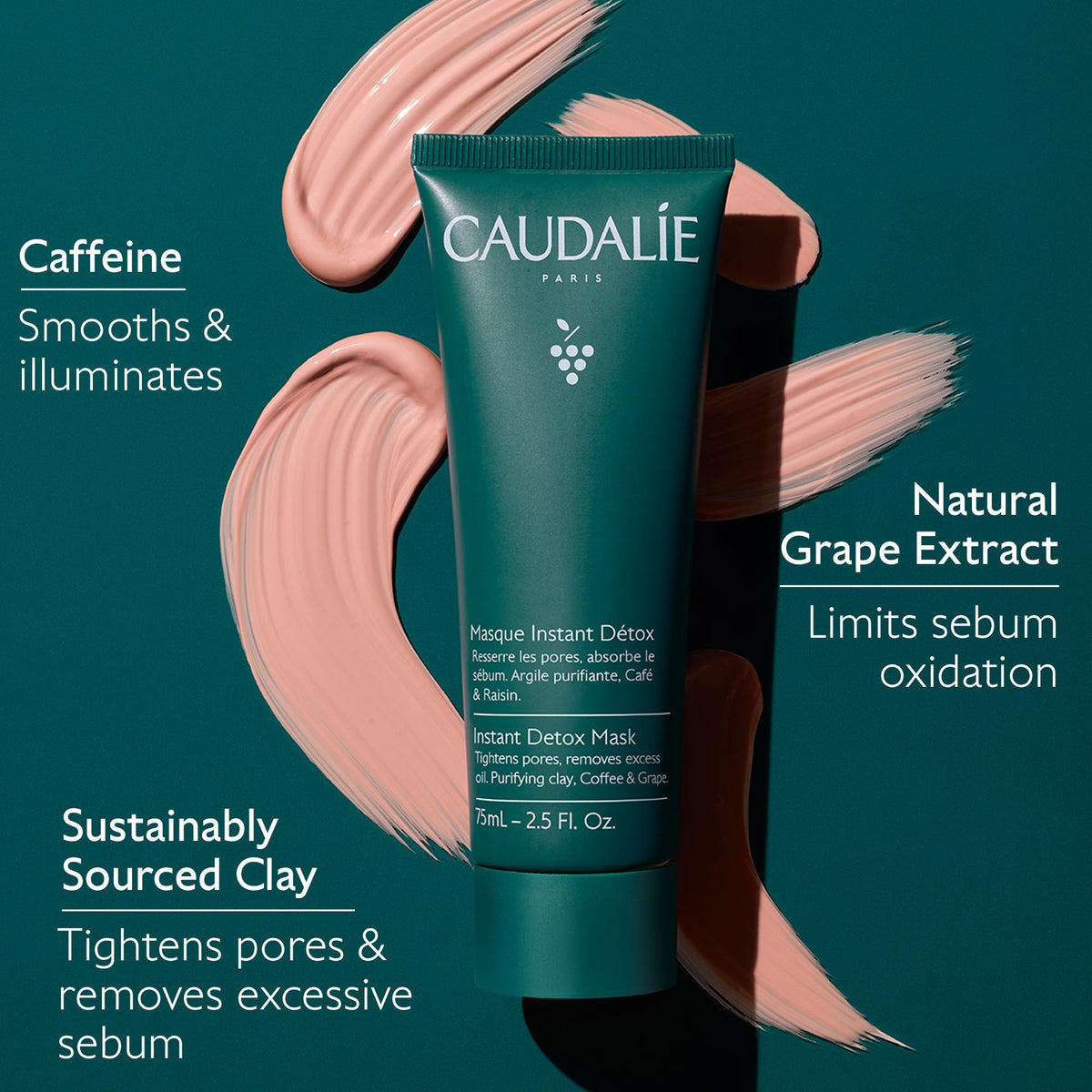 Caudalie Instant Detox Mask application on face