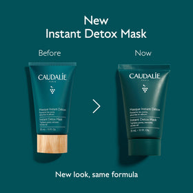 Caudalie Instant Detox Mask on a vanity with skincare products