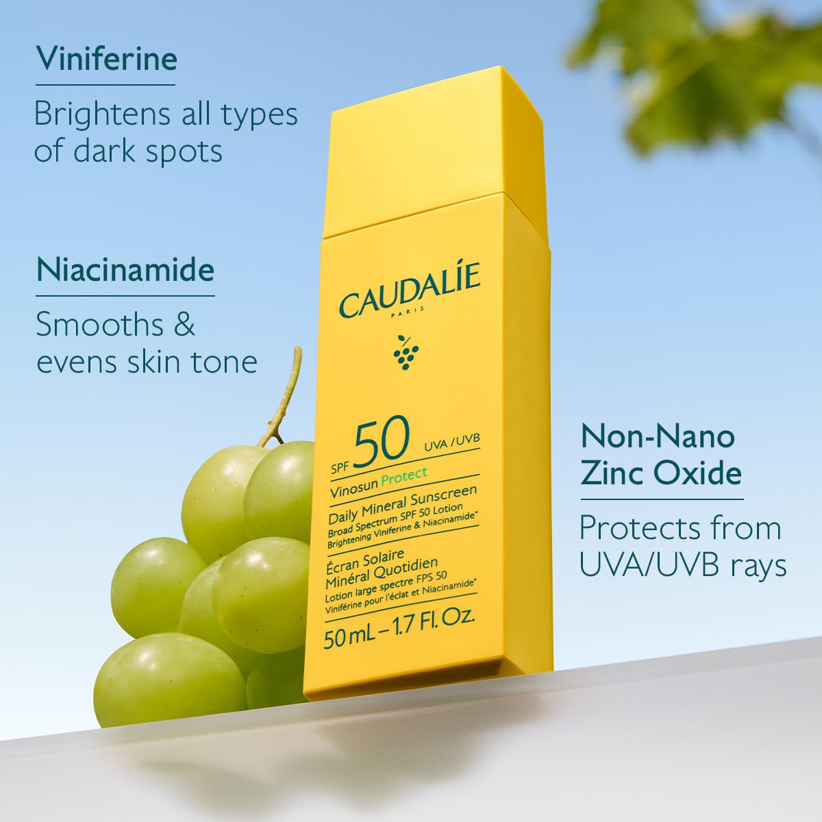 Caudalie products on a vanity setup