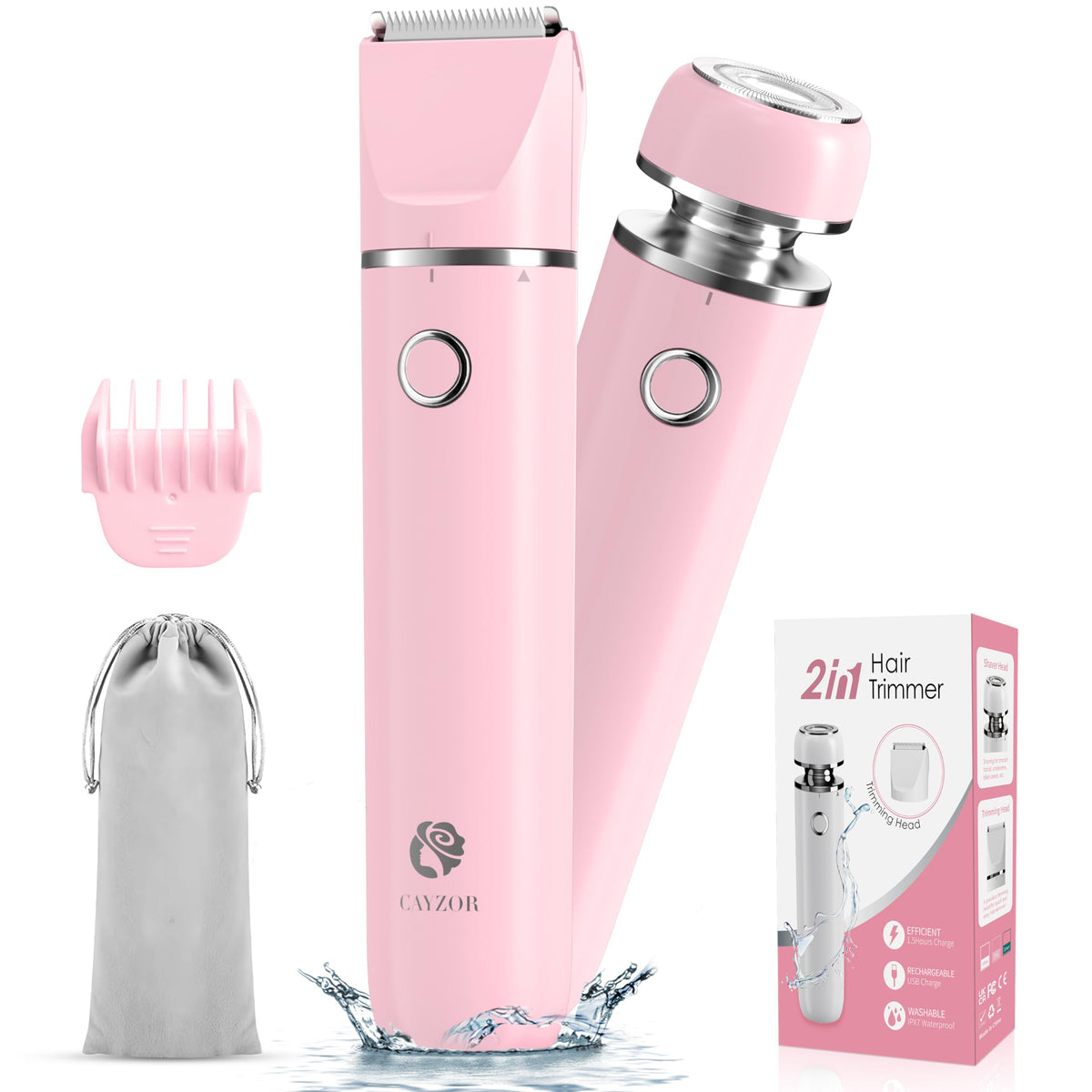 Cayzor Bikini Trimmer and Shaver Kit front view with interchangeable heads