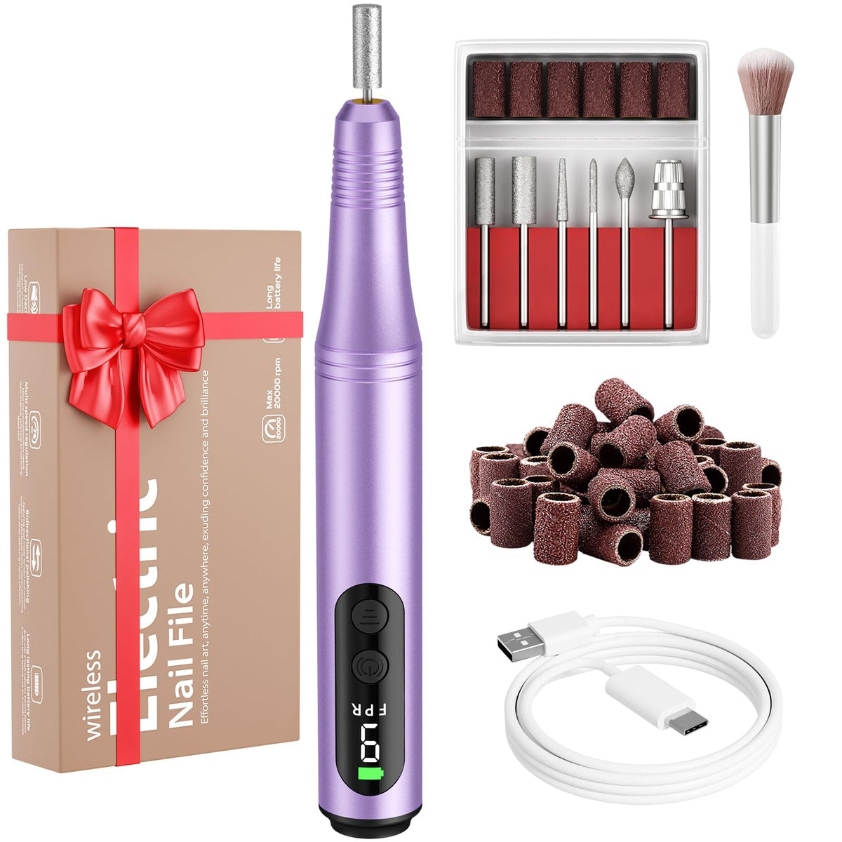 Ccigedy Cordless Electric Nail Drill in purple front view