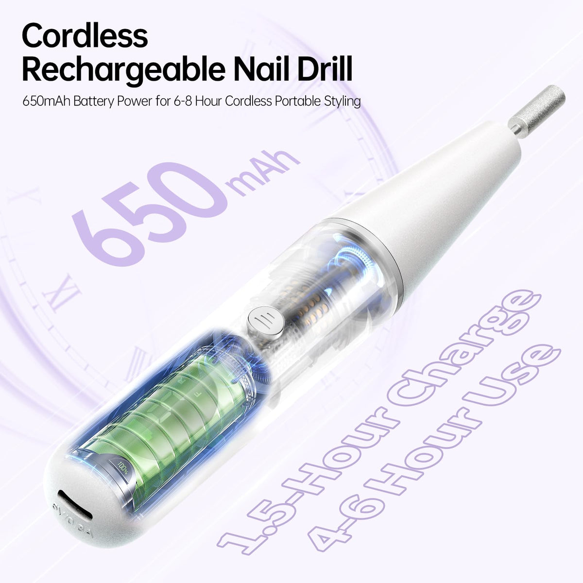 Ccigedy Cordless Electric Nail Drill side view showing LED display