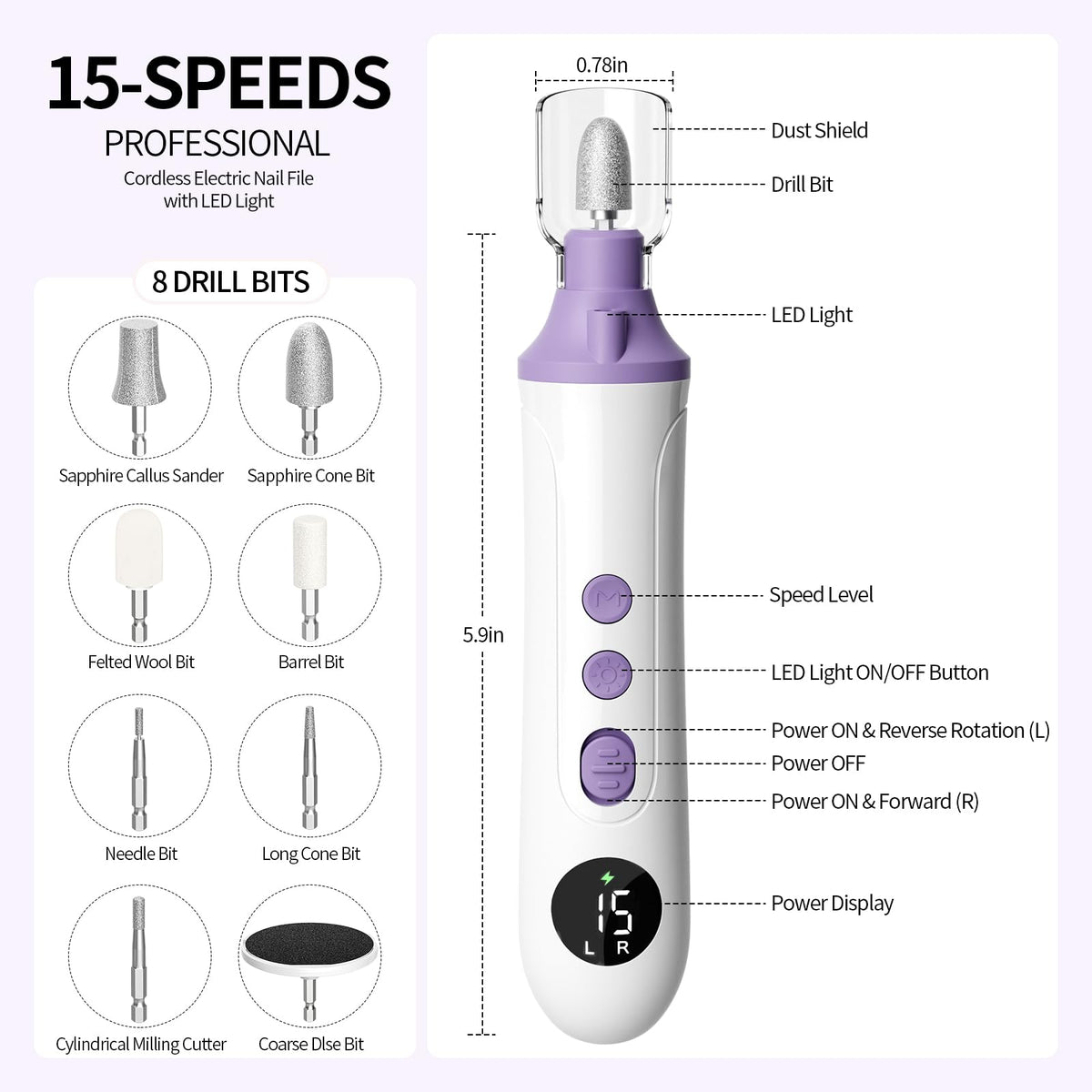Ccigedy electric nail file with ergonomic handle