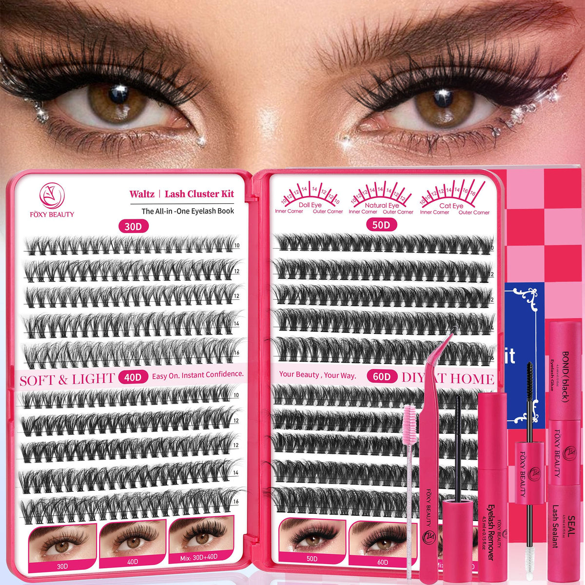 CCODDY Foxy Beauty Lash Clusters Kit 400PCS with tools and glue