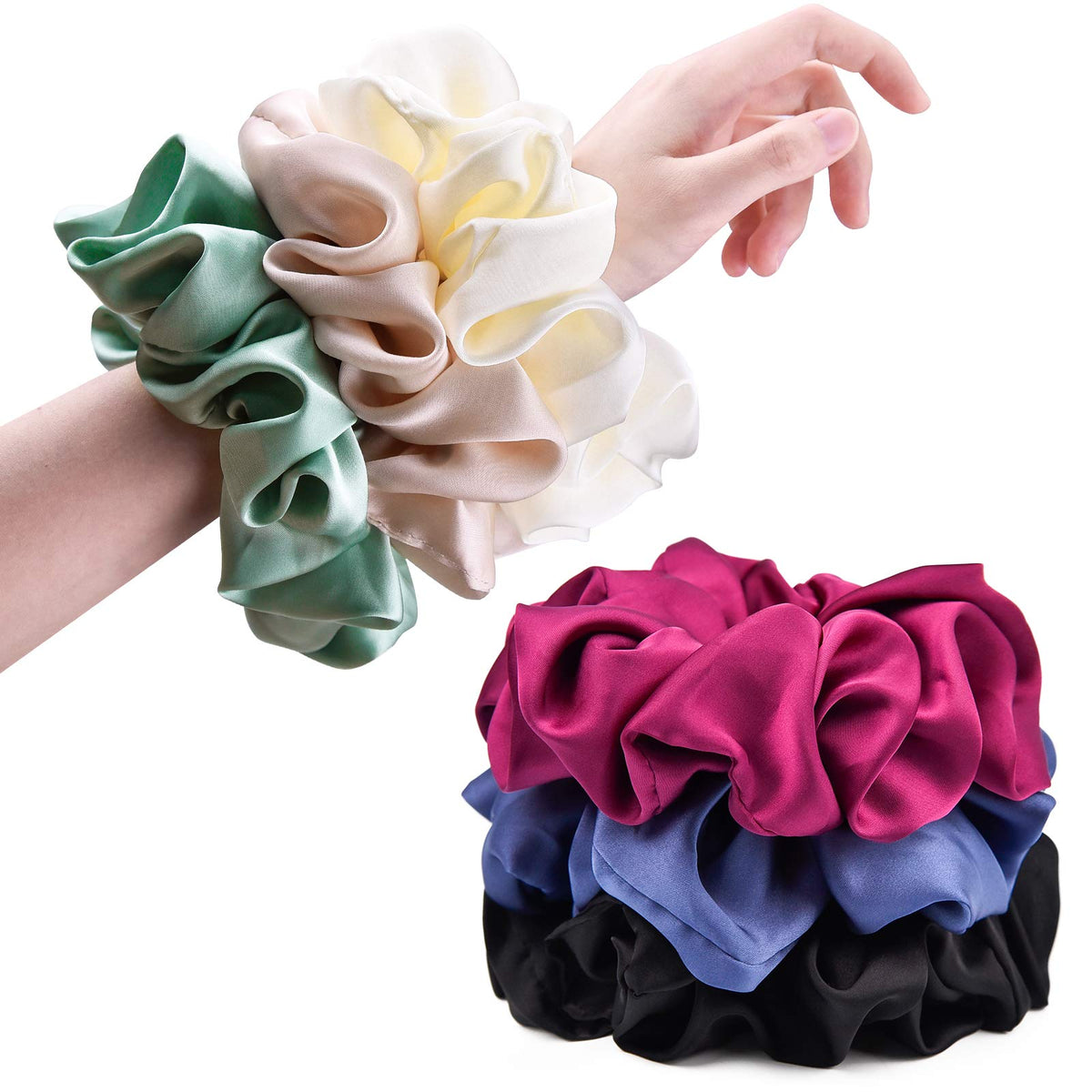 CEELGON Big Real Silk Scrunchies black satin front view